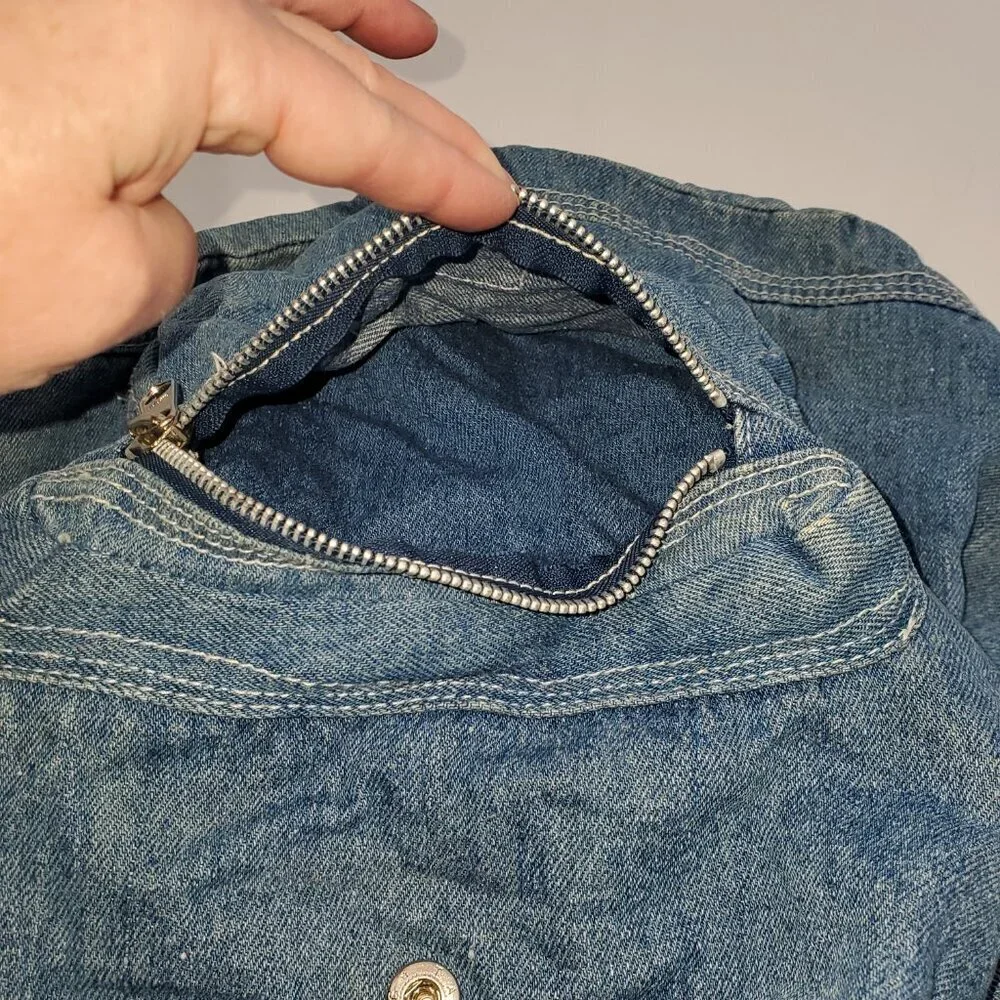 💥 VINTAGE Pacific Denim Co. Drawstring Backpack - 80s/90s Light Wash Rucksack